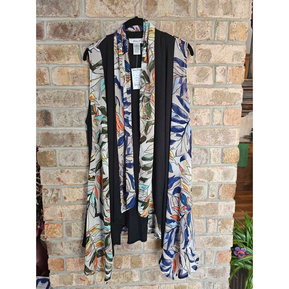 Ania.A Kimono Duster‎ Vest Open Sheer Abstract Boho Asian Paisley Patchwork NEW